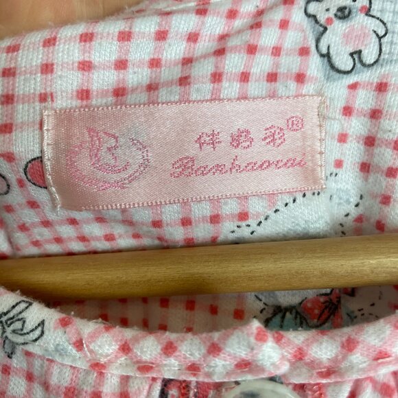 Nightgown Bears Gingham Pink White Twee Pockets Long Sleeves Women Sleep PJs - Picture 9 of 12